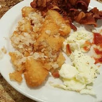 Chick's Cafe - how can you mess up bacon and hashbrowns?  storebought hashbrowns, curly inedible bacon - American Near Me - Heber City, Utah
