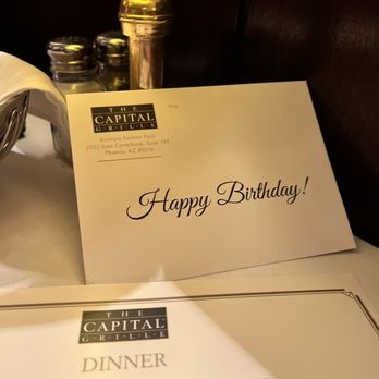 The Capital Grille - Complimentary Happy Birthday Card From the Restaurant! - Steakhouses Near Me - Phoenix, Arizona The Capital Grille - Complimentary Happy Birthday Card From the Restaurant! - Steakhouses Near Me - Phoenix, Arizona