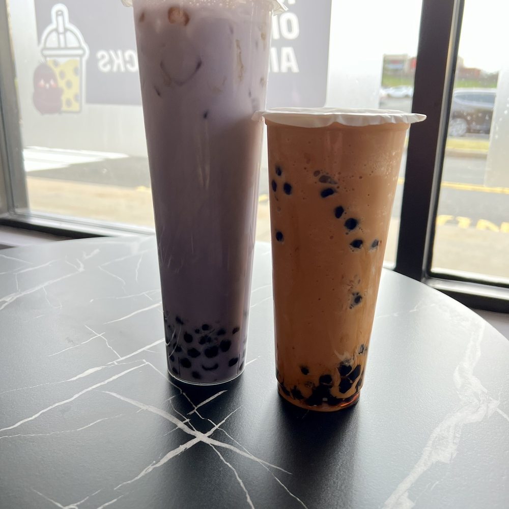 Taro Latte with Boba and Thai Tea Latte with Boba Taro Latte with Boba and Thai Tea Latte with Boba