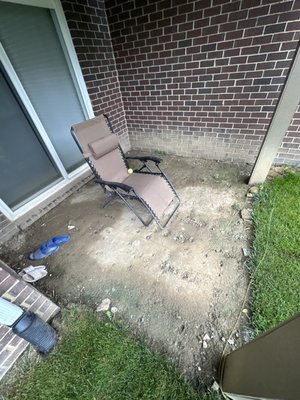 Before and after residential patio concrete pour - The condo owner wanted a back patio they could enjoy, we did a full excavation and lay out for concrete pour. Before and after residential patio concrete pour - The condo owner wanted a back patio they could enjoy, we did a full excavation and lay out for concrete pour.