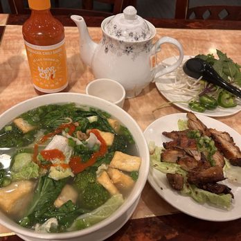 Hanoi's Pho - Tofu and Veggies Noodle Soup w/side of grilled chicken and tea - Vietnamese Near Me - Havertown, Pennsylvania Hanoi's Pho - Tofu and Veggies Noodle Soup w/side of grilled chicken and tea - Vietnamese Near Me - Havertown, Pennsylvania