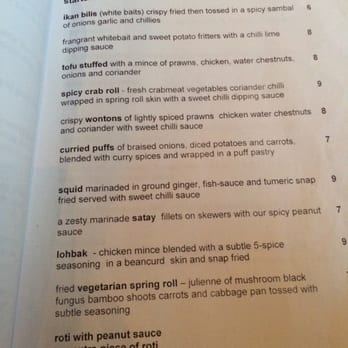 Blue Chillies - Menu - Starters - Malaysian Near Me - Fitzroy, VIC