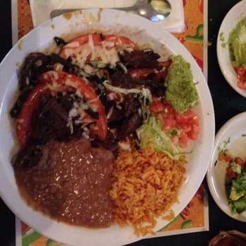 La Cabana - Carne en Rajas with rice and beans - Mexican Near Me - Manteno, Illinois