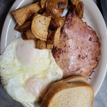 Sunset Grill - eggs and ham plate. basics always win. sourdough toast and roasted red taters. - American Near Me - Fredericksburg, Texas Sunset Grill - eggs and ham plate. basics always win. sourdough toast and roasted red taters. - American Near Me - Fredericksburg, Texas