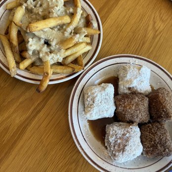 Pine State Biscuits - Reno - French Fries w/ Sausage Gravy + Biscuit Beignets (half cinnamon + half powdered) - Breakfast & Brunch Near Me - Reno, Nevada Pine State Biscuits - Reno - French Fries w/ Sausage Gravy + Biscuit Beignets (half cinnamon + half powdered) - Breakfast & Brunch Near Me - Reno, Nevada