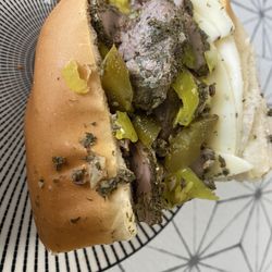 DK's Corner - Housemade Porchetta sub w provolone; Half/Half Hot/Sweet Peppers