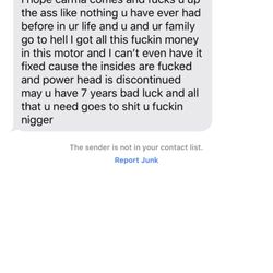 Tuckerton Marine Servicenter - Angry and profane text I received from the purchaser of the motor I was sold by Tuckerton Marine