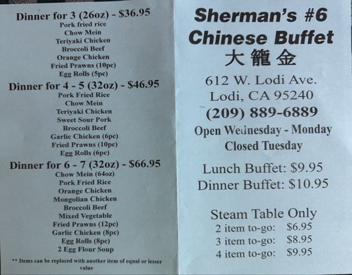 Menu photo 2 Sherman’s 6 Buffet Lodi, CA