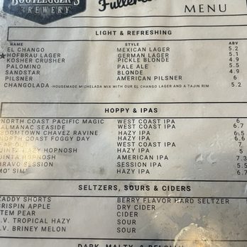 Bootlegger's Brewery - Alcohol by volume - Breweries Near Me - Fullerton, California