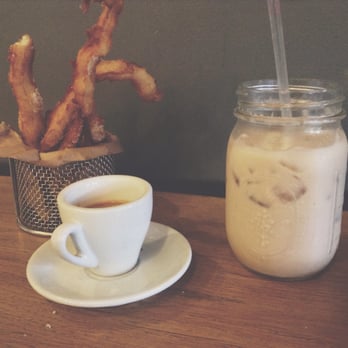 Lorca - Churros with dulce de leche and an iced chai latte. - Coffee & Tea Near Me - Stamford, Connecticut