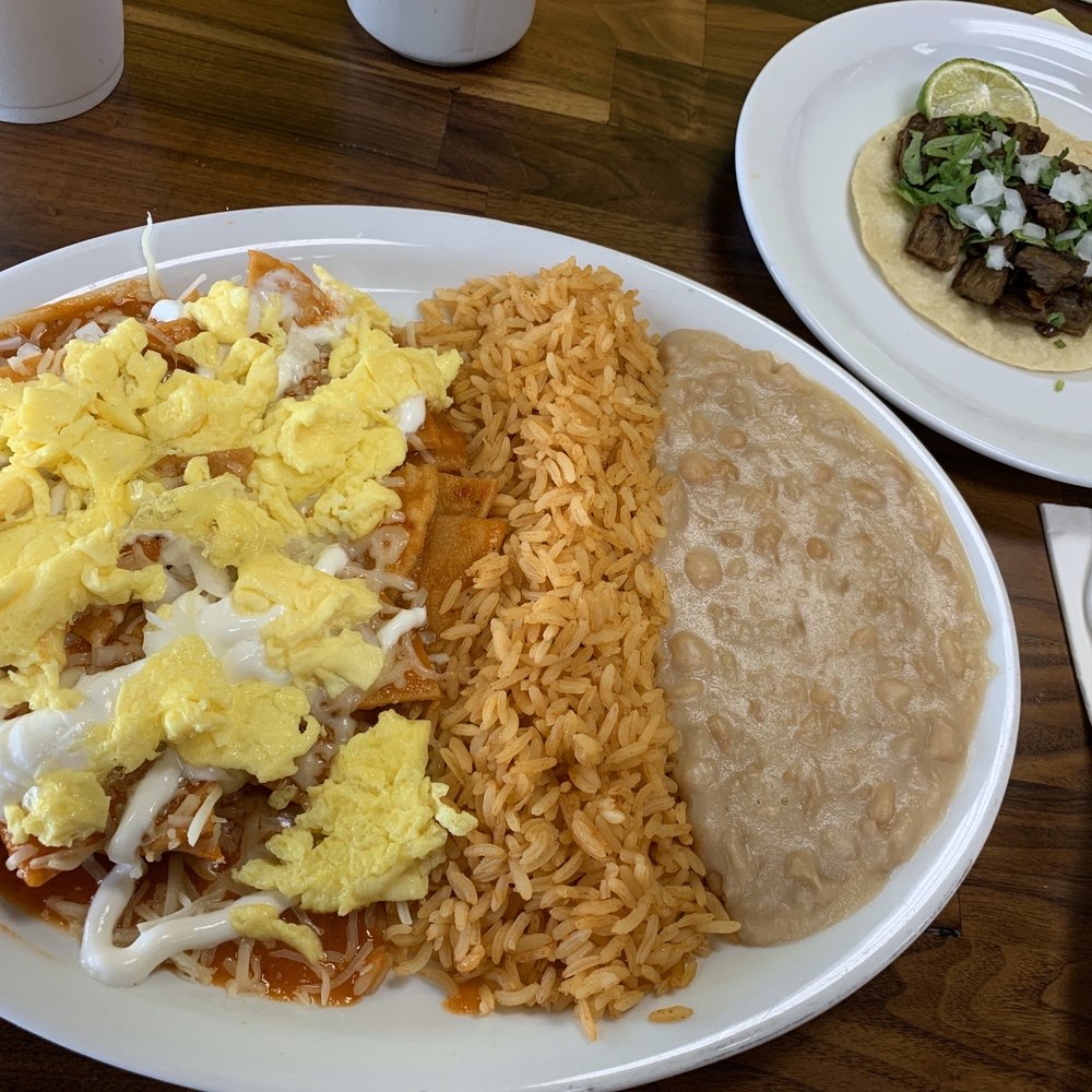 Green Taco - Chilaquiles with 2 Eggs, rice and beans. Carne asada taco. - Mexican Near Me - Riverside, California Green Taco - Chilaquiles with 2 Eggs, rice and beans. Carne asada taco. - Mexican Near Me - Riverside, California