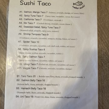 Neko Sushi - Sushi taco menu - Ramen Near Me - Brentwood, California