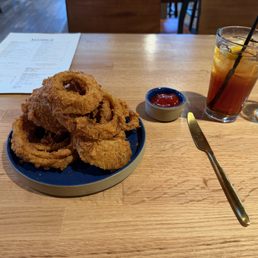 Onion rings.  Impressive display, but under seasoned.
