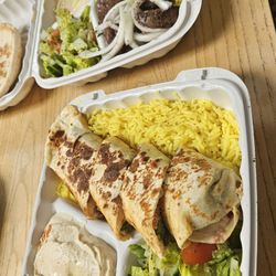 Baba K - Falafel plate and filet mignon kabobs