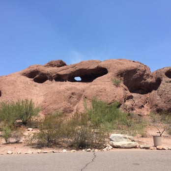 Hole-in-the-Rock - Looking up from the parking lot. We were in the center of that hole 5 minutes later. - Hiking Near Me - Phoenix, Arizona Hole-in-the-Rock - Looking up from the parking lot. We were in the center of that hole 5 minutes later. - Hiking Near Me - Phoenix, Arizona
