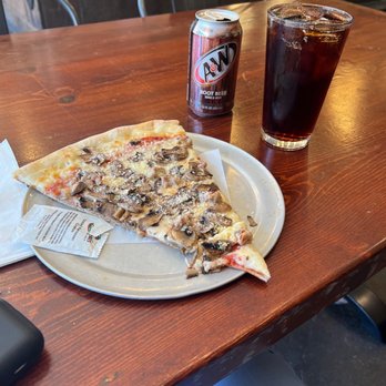 Presidio Pizza - Mushroom & sausage slice with A&awesome Root Beer. - Pizza Near Me - San Francisco, California