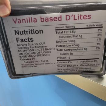 D'Lites - Nutrition for Vanilla Base - Ice Cream & Frozen Yogurt Near Me - Austin, Texas