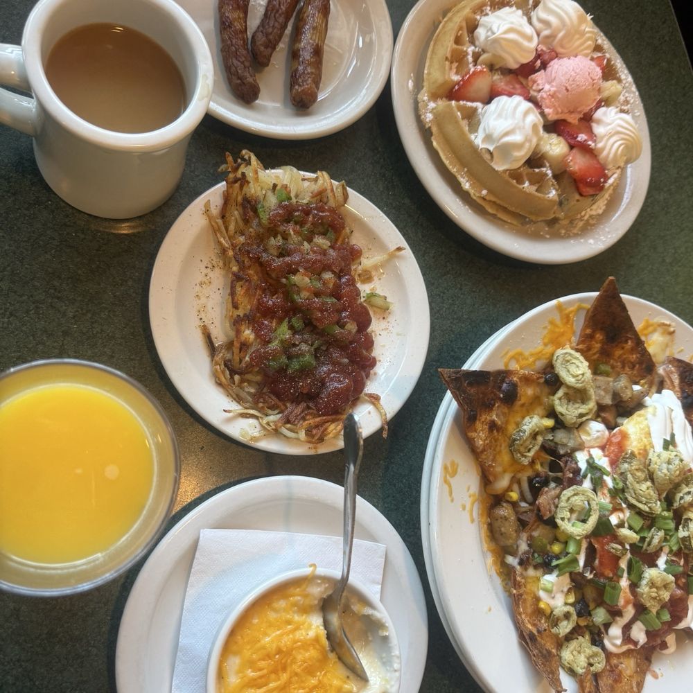 Fruity French Toast Breakfast, Huevos Rancheros, cheese grits Fruity French Toast Breakfast, Huevos Rancheros, cheese grits