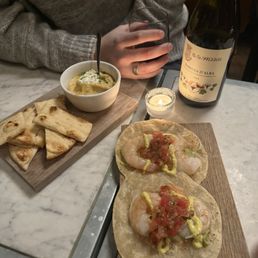Shrimp tacos and pita bread w/ hummus