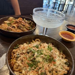 Mexican Chicken street corn bowl and in the back my Molcajete bowl. 32oz Skinny Margarita