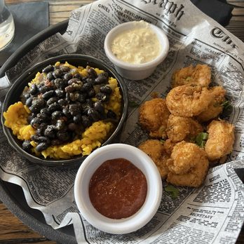 Whiskey & Water - Fried shrimp basket w/ beans & yellow rice. ($2 side upgrade) - Seafood Near Me - Blue Ridge, Georgia Whiskey & Water - Fried shrimp basket w/ beans & yellow rice. ($2 side upgrade) - Seafood Near Me - Blue Ridge, Georgia