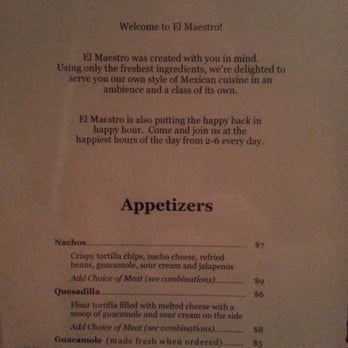 El Maestro - Menu of appetizers - Mexican Near Me - San Jose, California El Maestro - Menu of appetizers - Mexican Near Me - San Jose, California