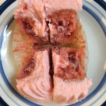 SusieCakes - Strawberry Champagne, I cut it into fours so everyone can try a piece of it. You can see it's really moist. - Bakeries Near Me - Costa Mesa, California