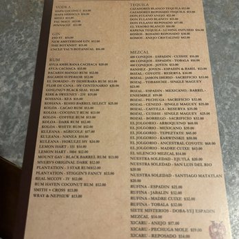 Yours Truly - Menu as of opening day 1/31/24 - Speakeasies Near Me - Honolulu, Hawaii