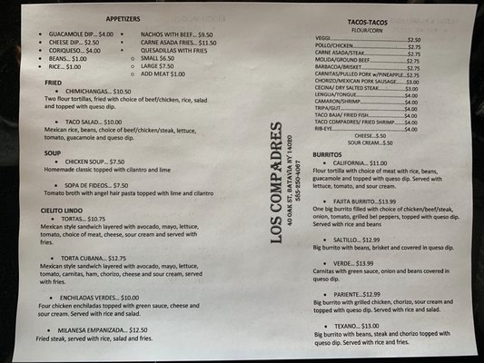 Menu photo 5 Los Compadres Mexican Taqueria Batavia, NY