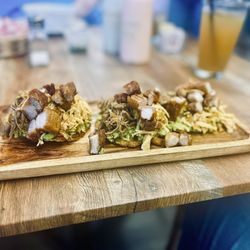 Encanto Colombiano Snack Bar - Last time I went, I ordered 3 Patacones with Trio Meats, which include house-made shredded beef, chicken, and diced pork.
