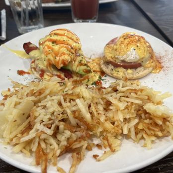 Broken Yolk Cafe - Choose two Egg Benedict.. Left: Golden State Benedict Right: Classic Eggs Benedict - Breakfast & Brunch Near Me - Fullerton, California Broken Yolk Cafe - Choose two Egg Benedict.. Left: Golden State Benedict Right: Classic Eggs Benedict - Breakfast & Brunch Near Me - Fullerton, California