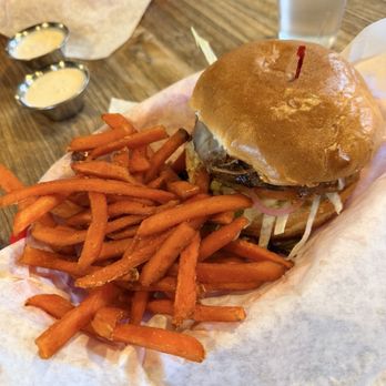 Picazo Cafe - Don Chava burger with sweet potato fries - Delis Near Me - Sonoma, California Picazo Cafe - Don Chava burger with sweet potato fries - Delis Near Me - Sonoma, California