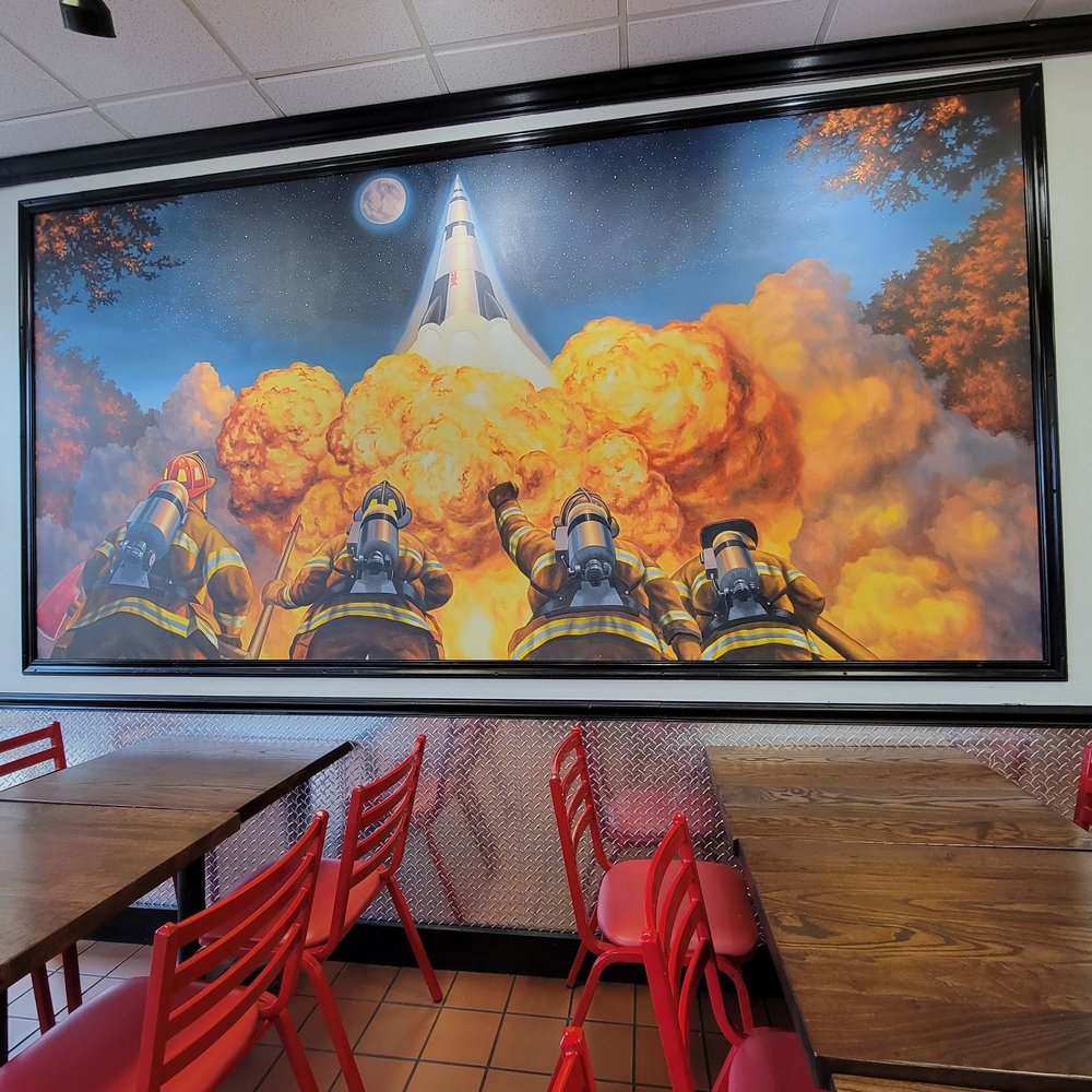 Firehouse Subs - a large mural of a firetruck - Fast Food Near Me - Madison, Alabama