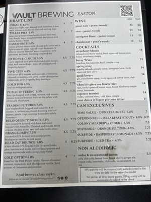 Menu photo 7 Vault Brewing Easton, PA