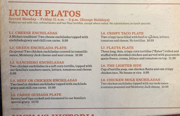 Menu photo 5 Nicha's Comida Mexicana San Antonio, TX