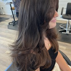 Layered haircut rich brown color
