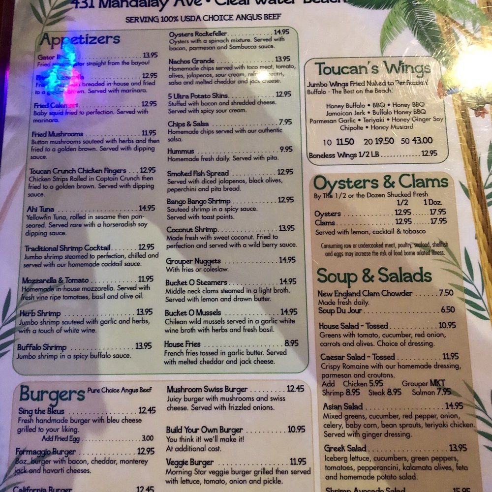 Toucans Bar & Grill - Menu (Aug 2019) - Sports Bars Near Me - Clearwater, Florida Toucans Bar & Grill - Menu (Aug 2019) - Sports Bars Near Me - Clearwater, Florida