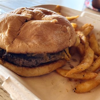 Bear King Brewing Co. - burger with fries - Breweries Near Me - Marble Falls, Texas