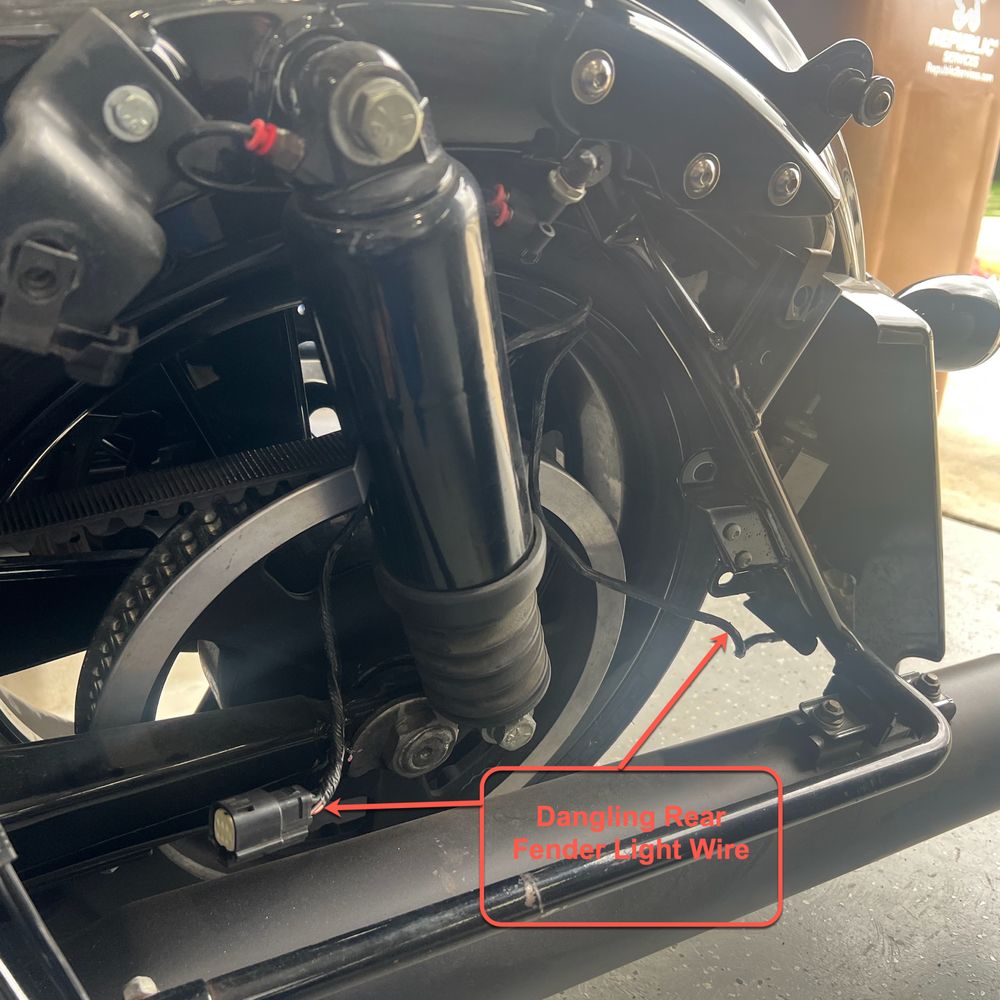 Motorcycle Tire Center - Rear Fender Light disconnected and dangling (Dead battery issue) - Motorcycle Repair Near Me - Orange, California