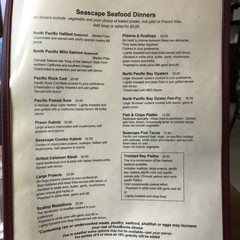 Seascape Restaurant - Seafood dinners menu - Seafood Near Me - Trinidad, California Seascape Restaurant - Seafood dinners menu - Seafood Near Me - Trinidad, California