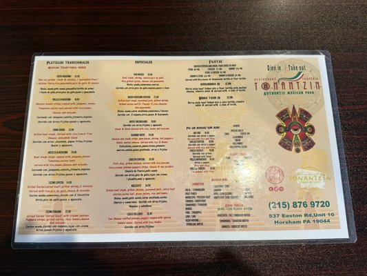 Menu photo 2 Tonantzin Authentic Mexican Food Horsham, PA Menu photo 2 Tonantzin Authentic Mexican Food Horsham, PA