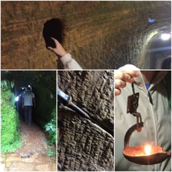 Mina de Santa Rita - Entering in, holes to collect gold, tools to scrape out ochre, old candle light holder