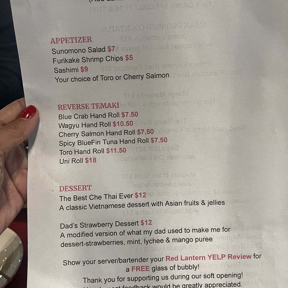 Red Lantern Bar - Soft opening menu - Cocktail Bars Near Me - Irvine, California Red Lantern Bar - Soft opening menu - Cocktail Bars Near Me - Irvine, California