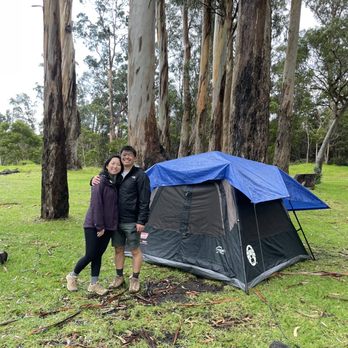 Volcano House - Volcano House provided camping tents. Note: was actually raining a lot more than was shown here. - Hotels Near Me - Hawaii Natl Park, Hawaii