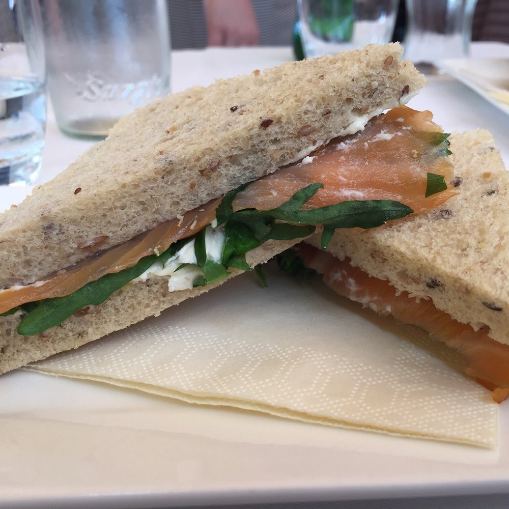 Salmon sandwich - check toward the back of the menu