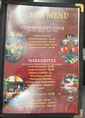 Menu photo 2 Texoro Mexican Restaurant Huntsville, TX