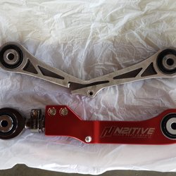 Photo of EVFixMe - Costa Mesa, CA, United States. Replacement of broken OEM rear Tesla camber arm with super strong, adjustable N2itive SX-1 camber arm!