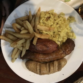 Bodensee Restaurant - "Wurst Sample Platter" w/ fries & Spaetzle. - German Near Me - Helen, Georgia