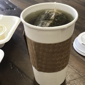 Healthy Creations Cafe - Green sencha tea - note the tea bag is massive - Gluten-Free Near Me - Encinitas, California