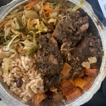 Sisters' Caribbean Cuisine - $15 Jerk Chicken with Cabbage and Carrots, Coconut Rice & Peas, and Candied Yams ($2.20 extra!) - Caribbean Near Me - New York, New York Sisters' Caribbean Cuisine - $15 Jerk Chicken with Cabbage and Carrots, Coconut Rice & Peas, and Candied Yams ($2.20 extra!) - Caribbean Near Me - New York, New York